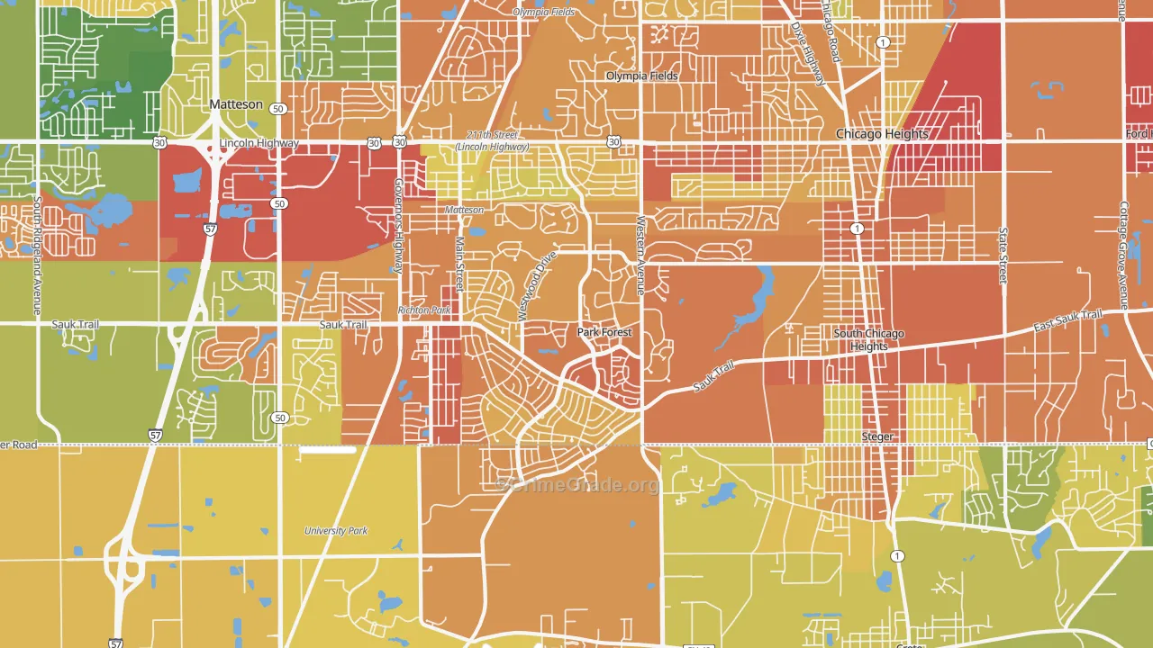 Park Forest, IL Map of Vandalism Rates