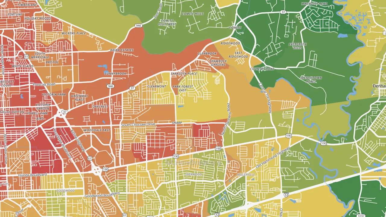 Park Forest-Louisiana North, Baton Rouge, LA Map of Vandalism Rates