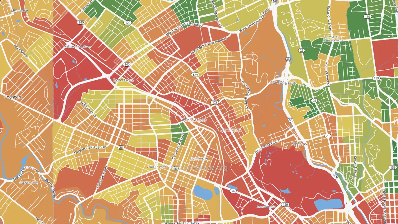Park Heights, Baltimore, MD Map of Vandalism Rates