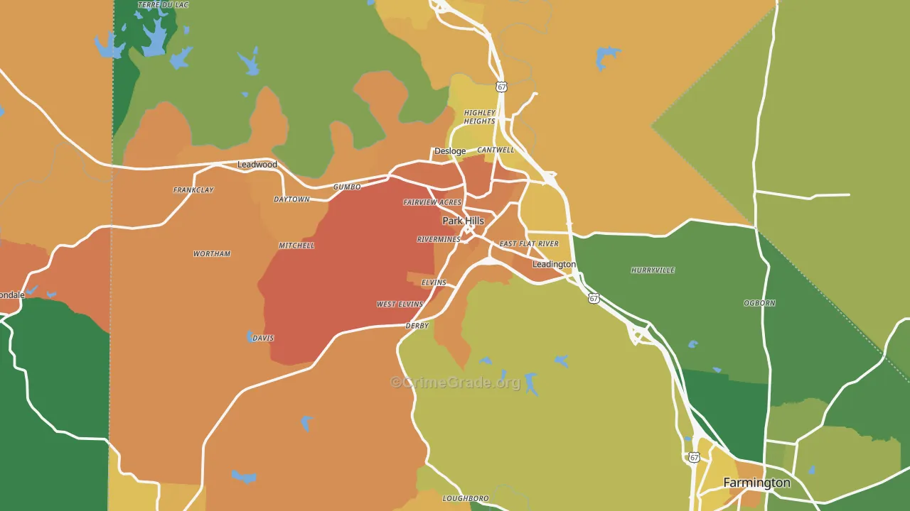 Park Hills, MO Map of Vandalism Rates