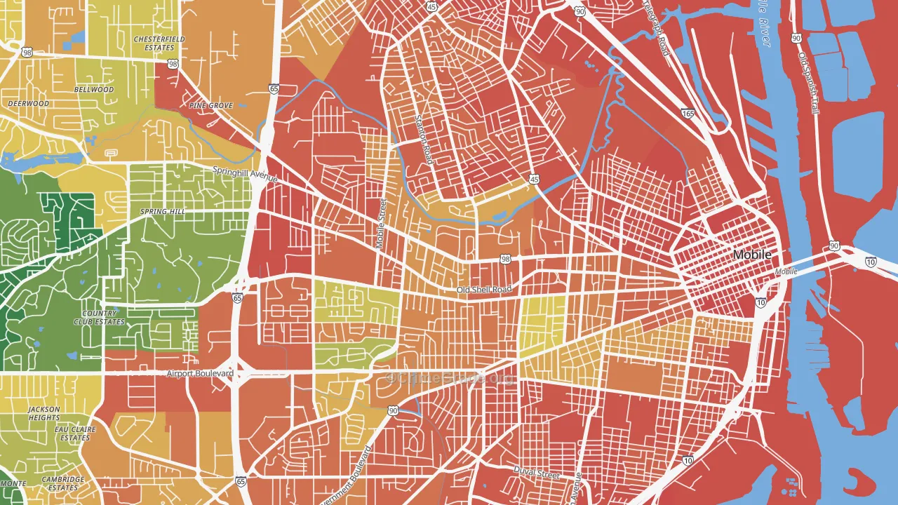 Park Place, Mobile, AL Map of Vandalism Rates