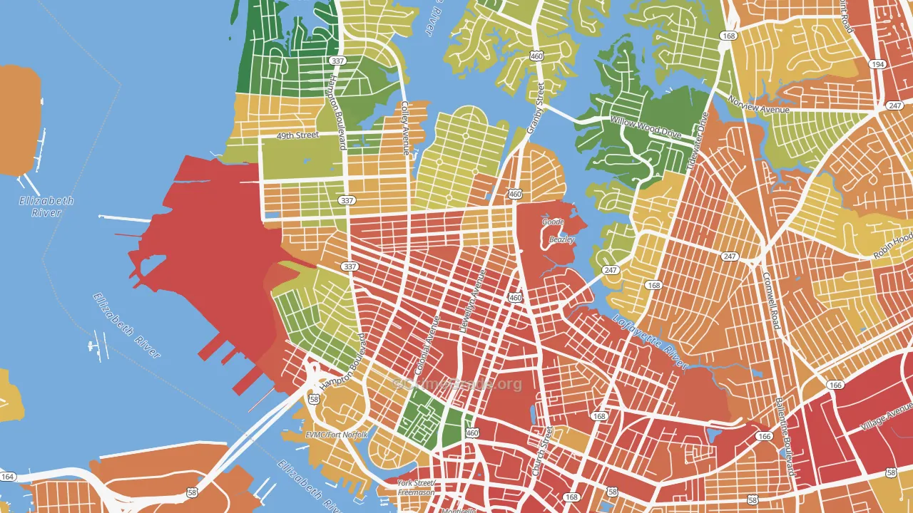 Park Place, Norfolk, VA Map of Vandalism Rates