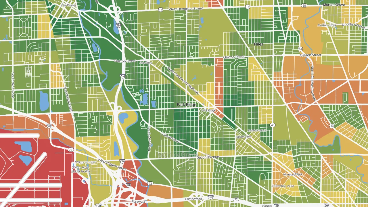 Park Ridge, IL Map of Vandalism Rates