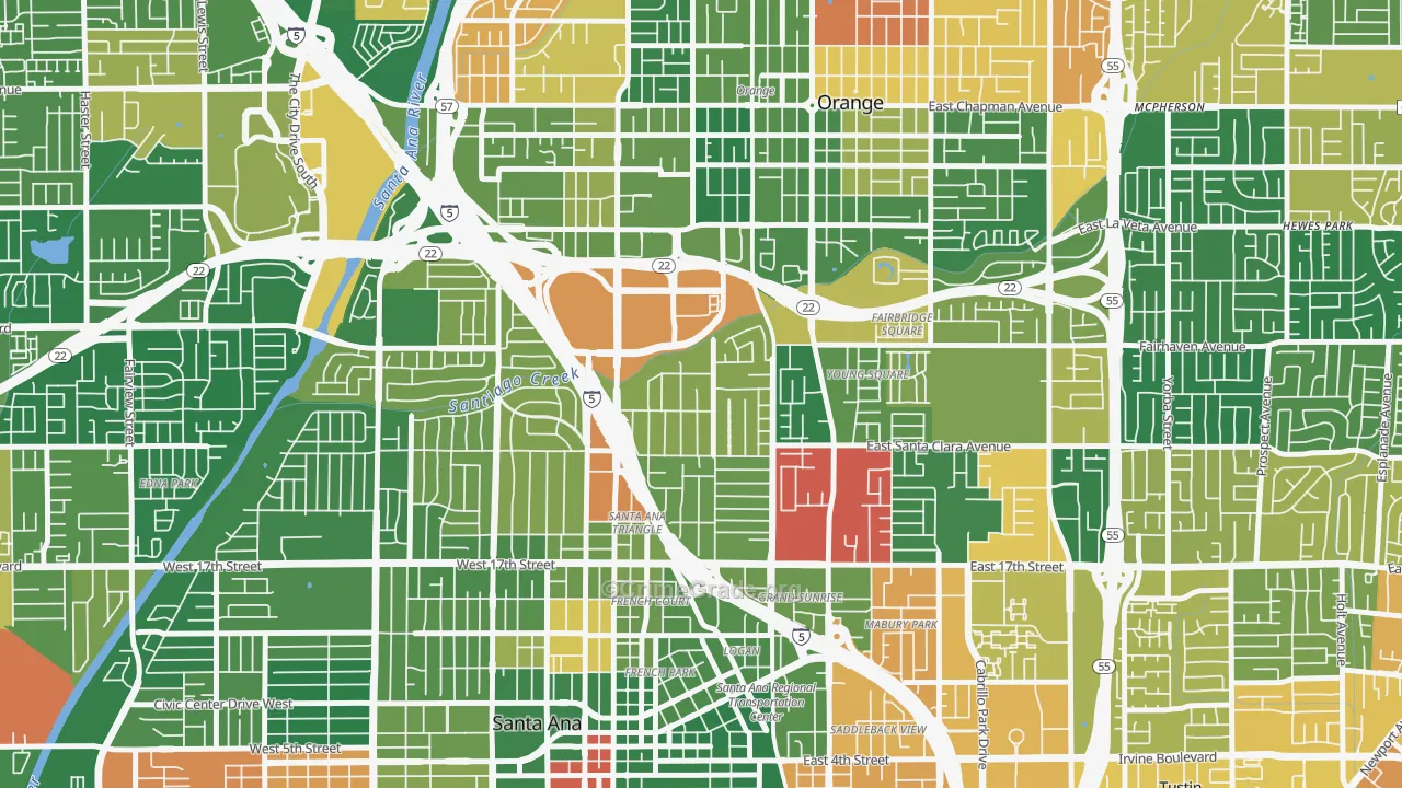 Park Santiago, Santa Ana, CA Map of Vandalism Rates