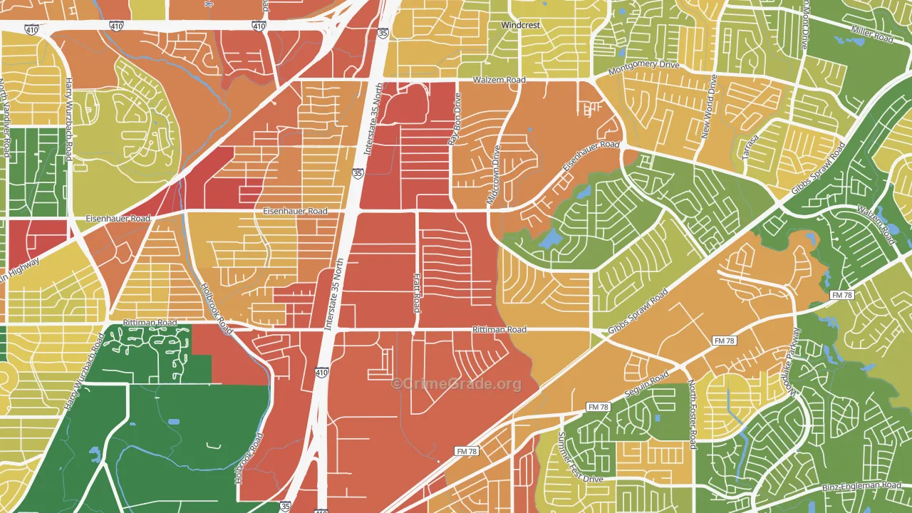 Park Village, San Antonio, TX Map of Vandalism Rates