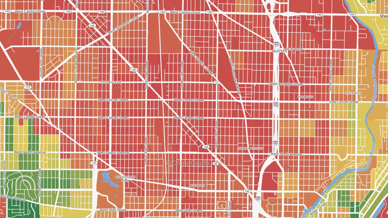 Park West, Milwaukee, WI Map of Vandalism Rates