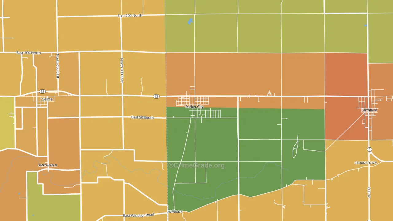 Parker City, IN Map of Vandalism Rates