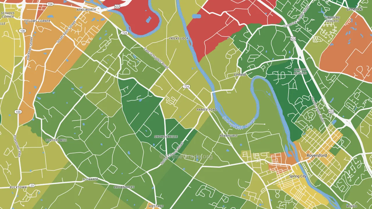 Parker Ford, PA Map of Vandalism Rates
