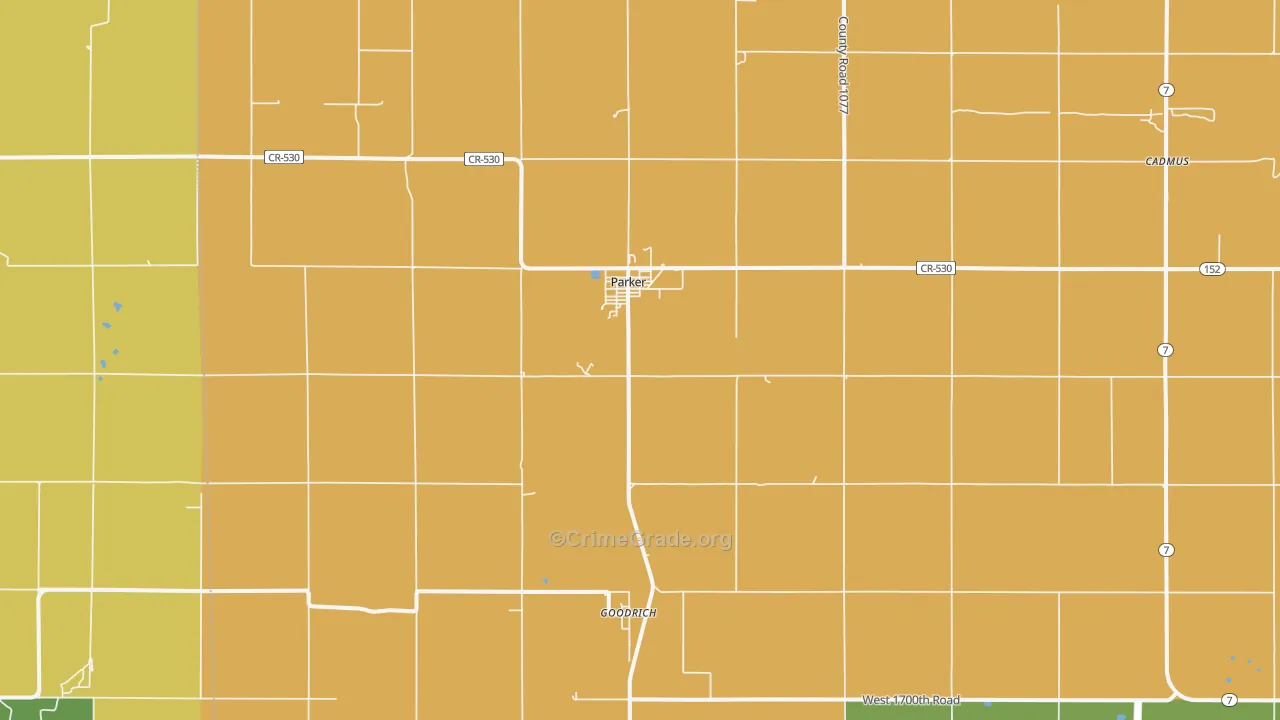 Parker, KS Map of Vandalism Rates
