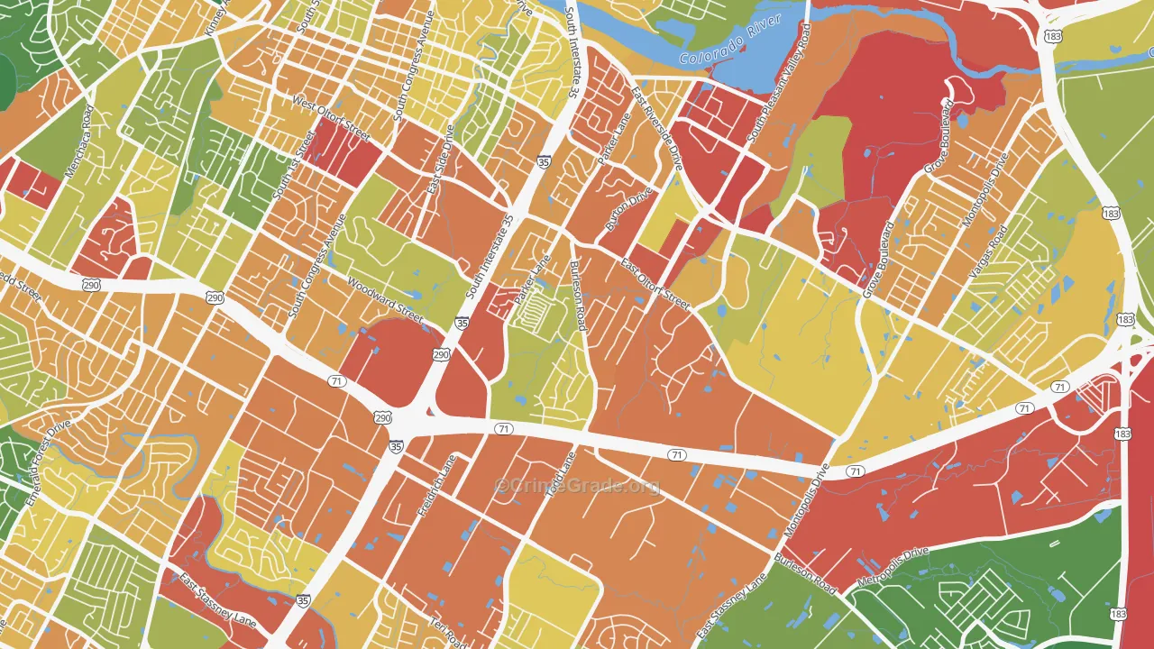 Parker Lane, Austin, TX Map of Vandalism Rates
