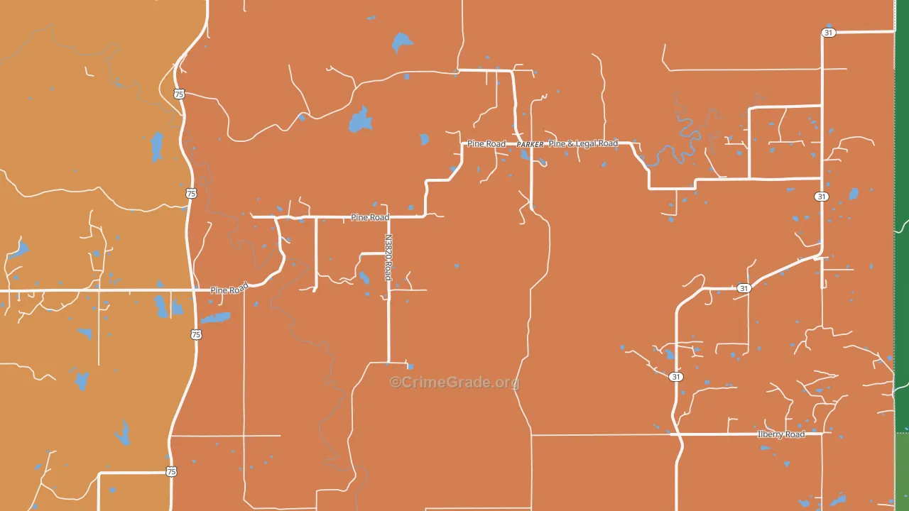 Parker, OK Map of Vandalism Rates