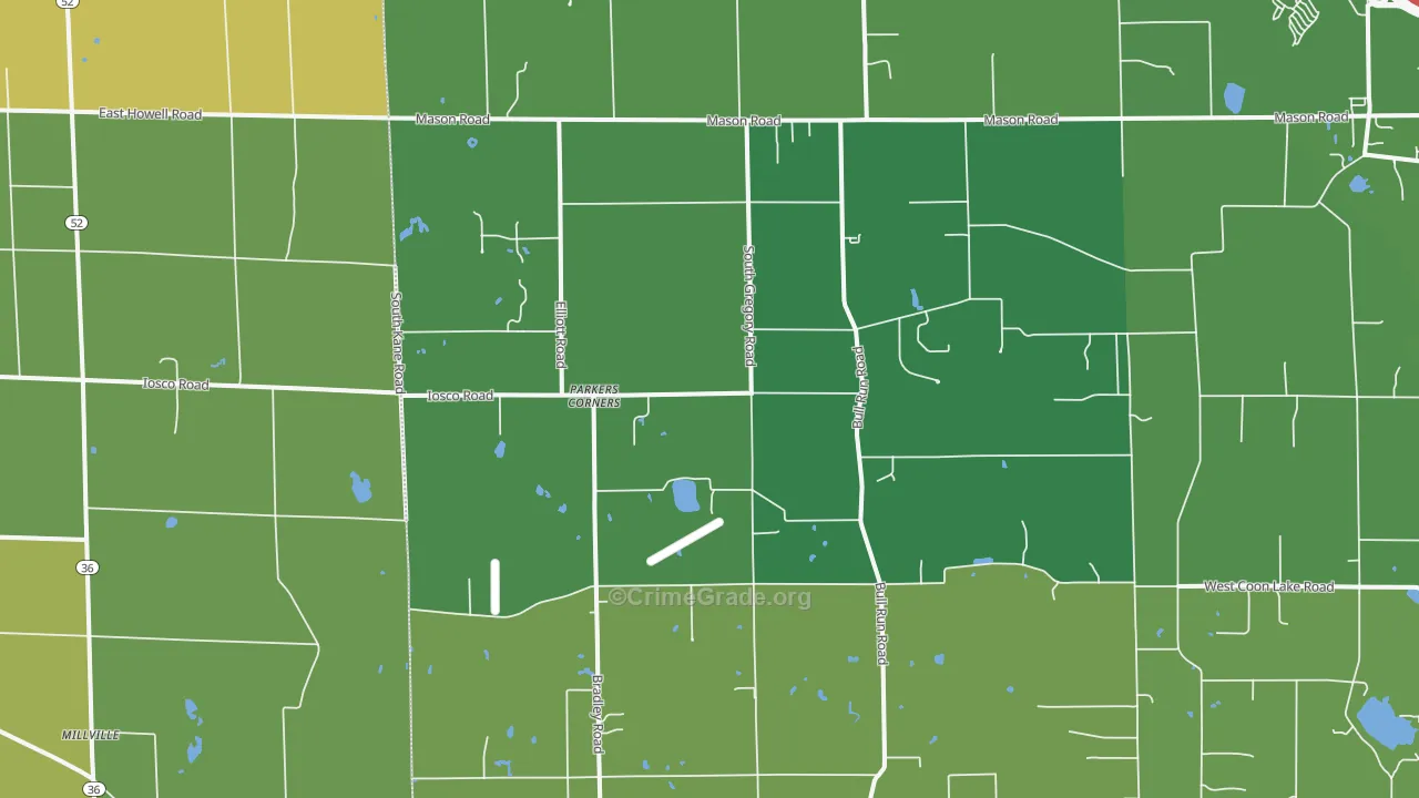 Parkers Corners, MI Map of Vandalism Rates