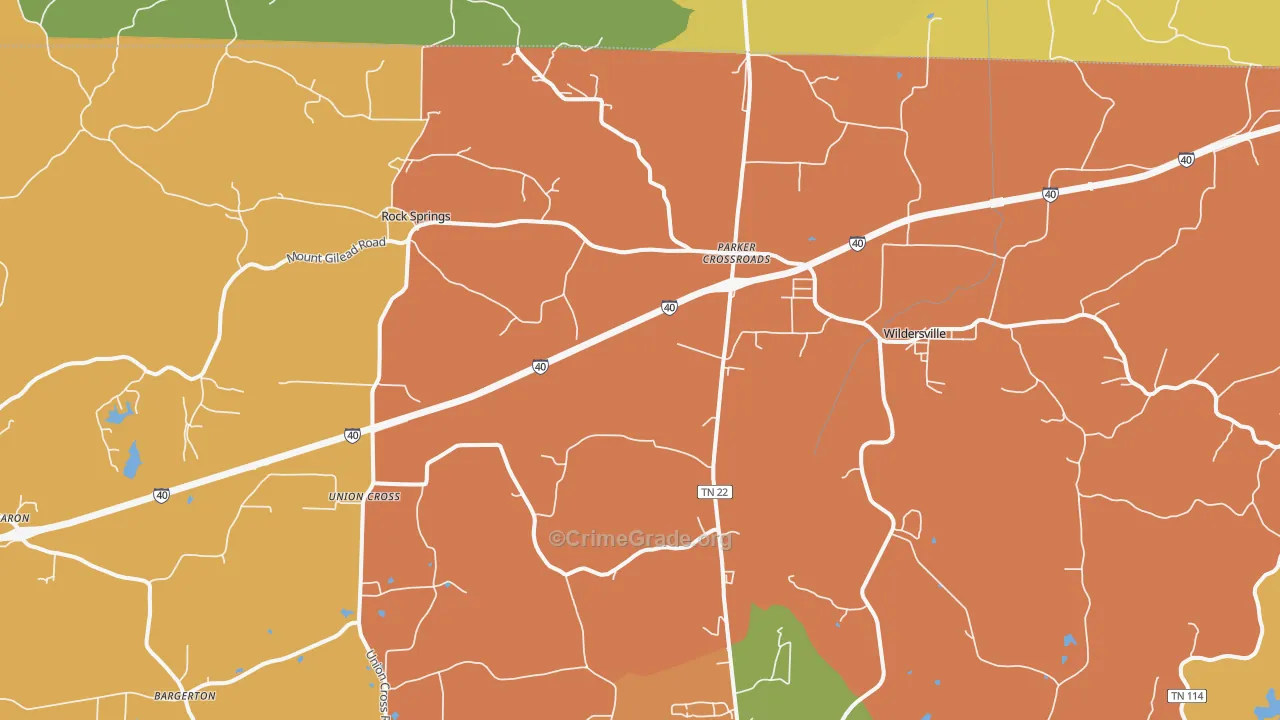 Parkers Crossroads, TN Map of Vandalism Rates