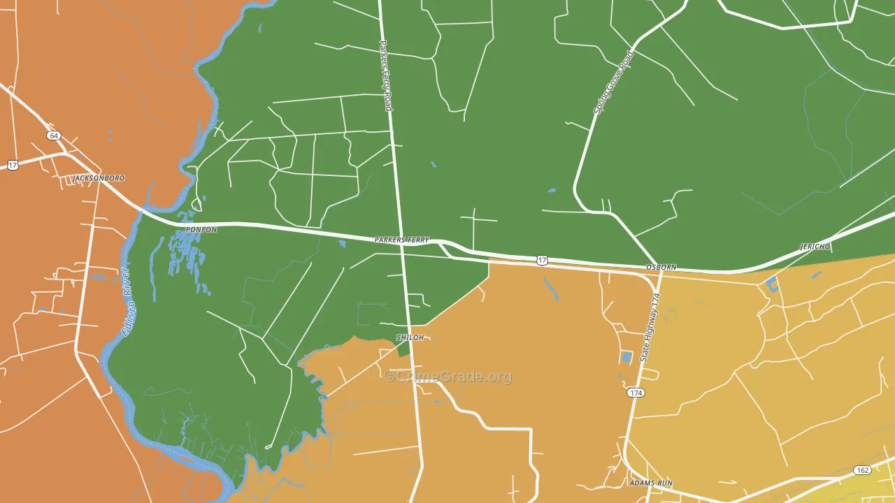 Parkers Ferry, SC Map of Vandalism Rates