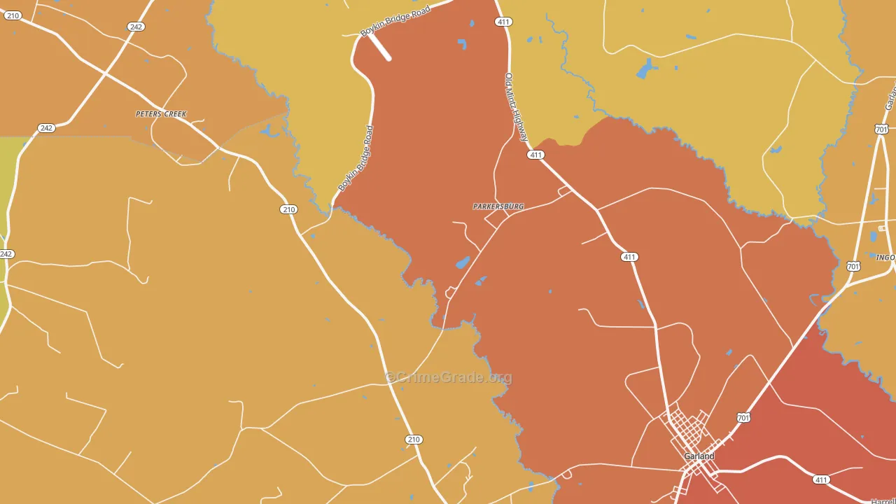 Parkersburg, NC Map of Vandalism Rates