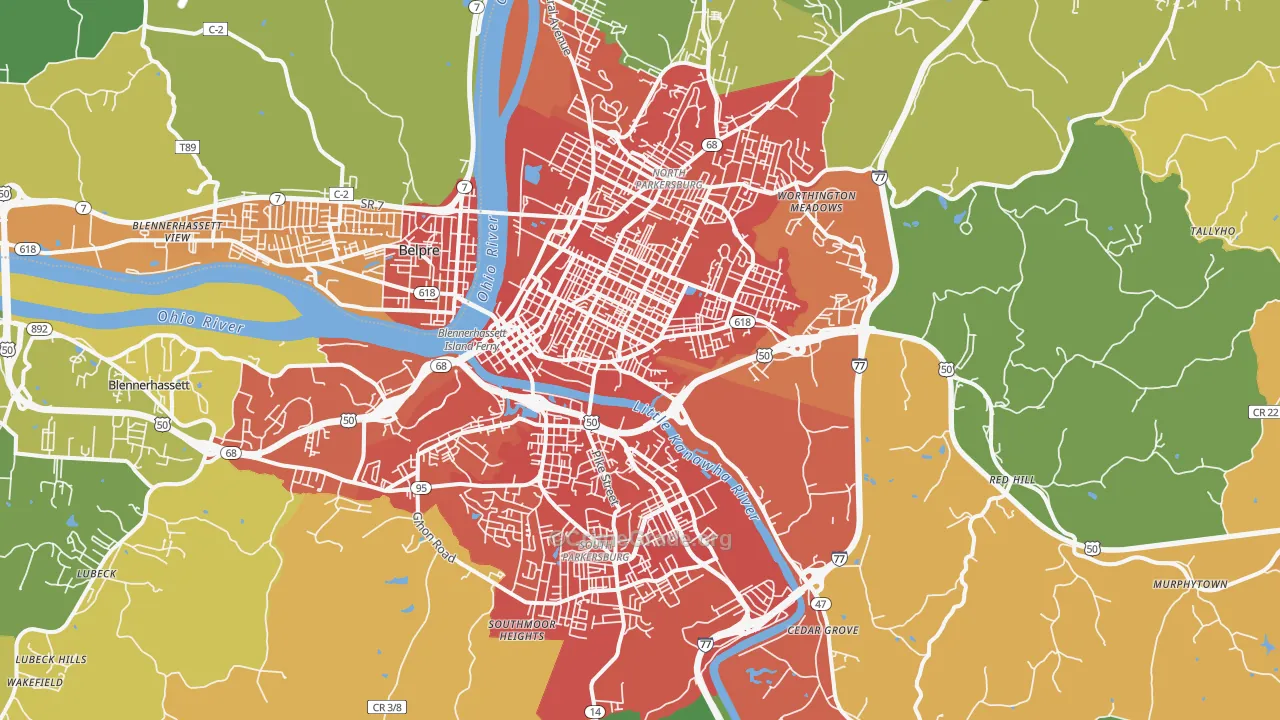 Parkersburg, WV Map of Vandalism Rates