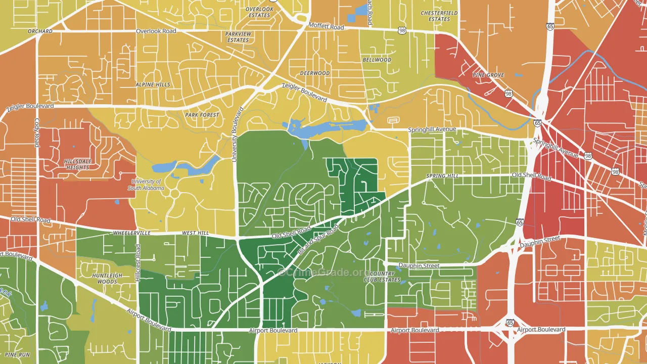 Parkhill, Mobile, AL Map of Vandalism Rates