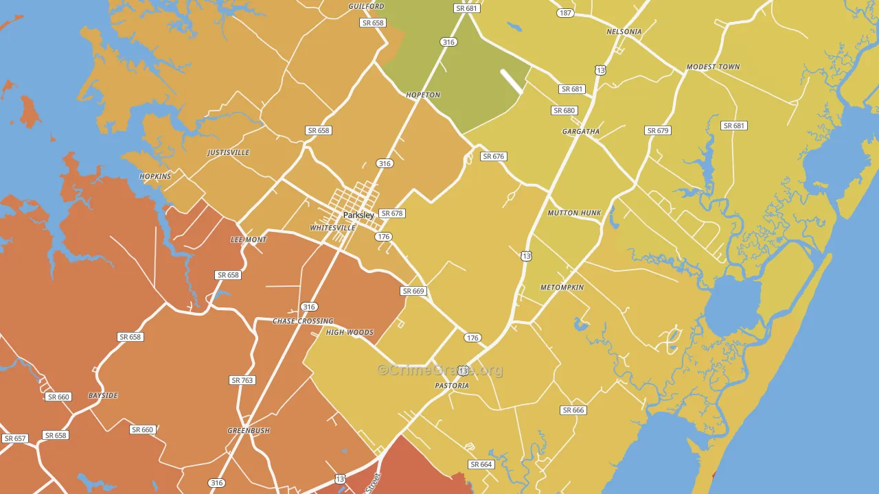 Parksley, VA Map of Vandalism Rates