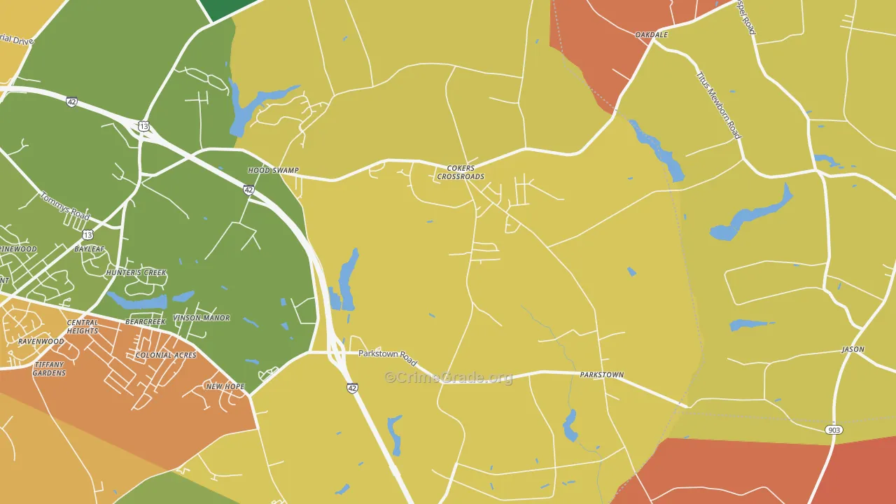 Parkstown, NC Map of Vandalism Rates