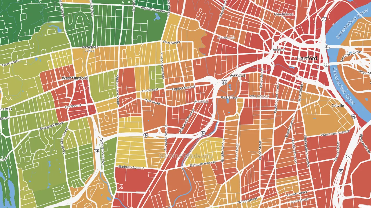 Parkville, Hartford, CT Map of Vandalism Rates