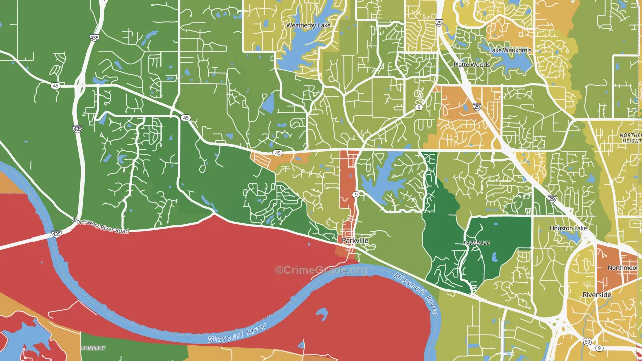 Parkville, MO Map of Vandalism Rates