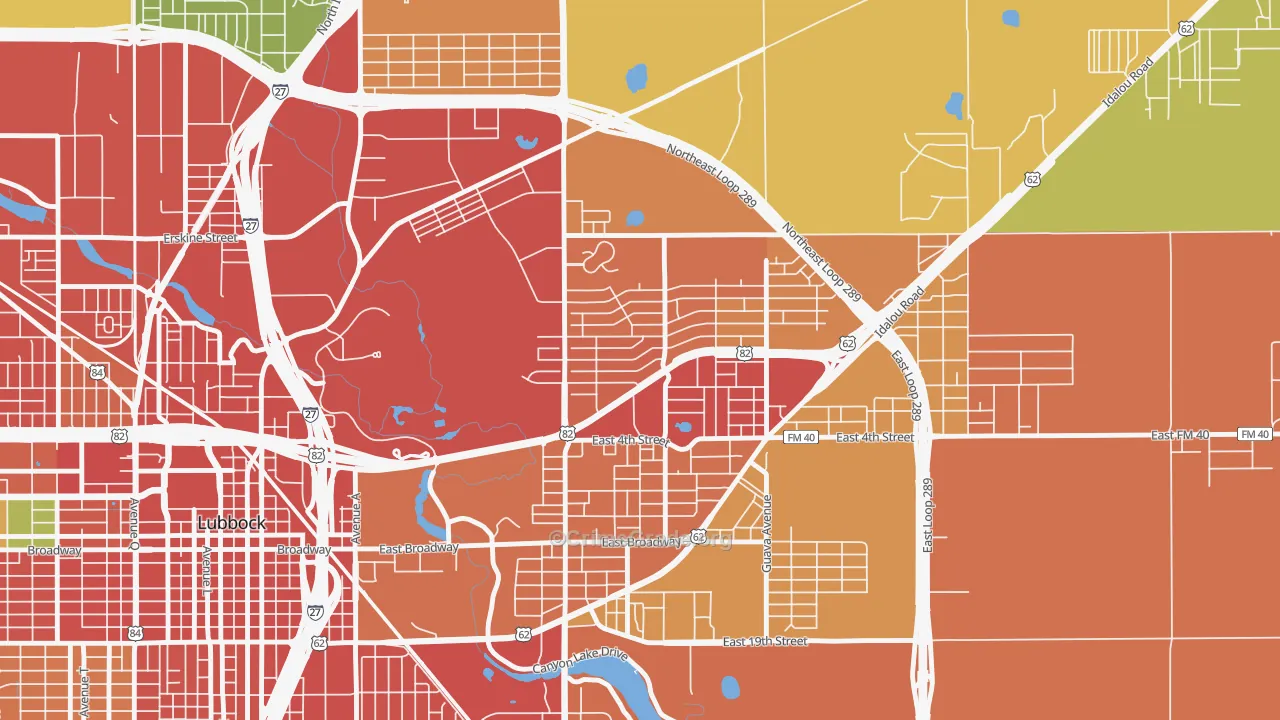 Parkway and Cherry Point, Lubbock, TX Map of Vandalism Rates