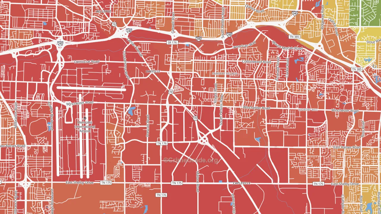 Parkway Village-Oakhaven, Memphis, TN Map of Vandalism Rates