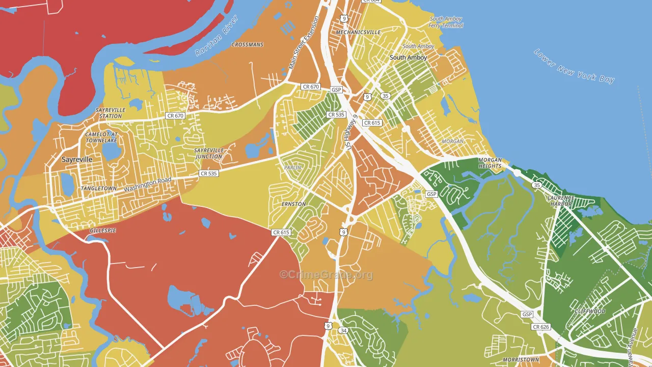 Parlin, NJ Map of Vandalism Rates