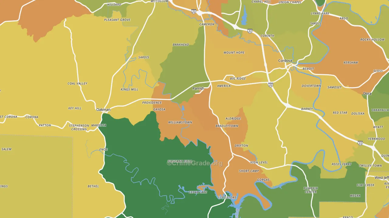 Parrish, AL Map of Vandalism Rates