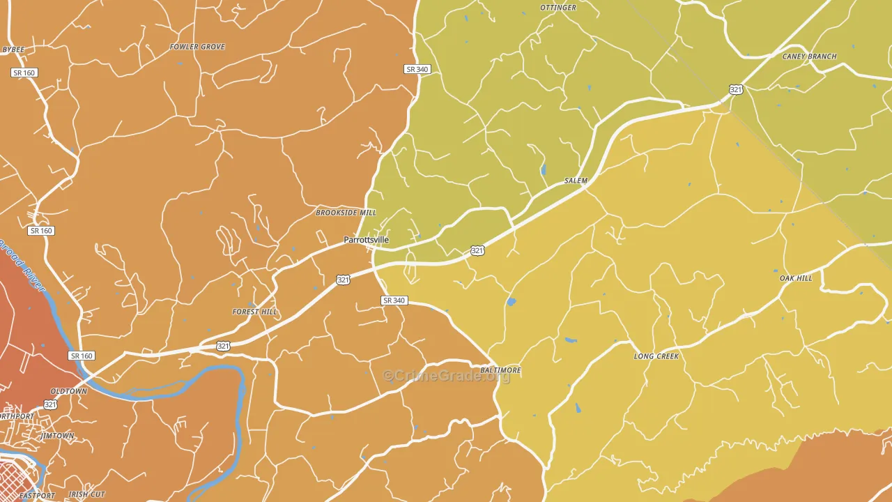 Parrottsville, TN Map of Vandalism Rates