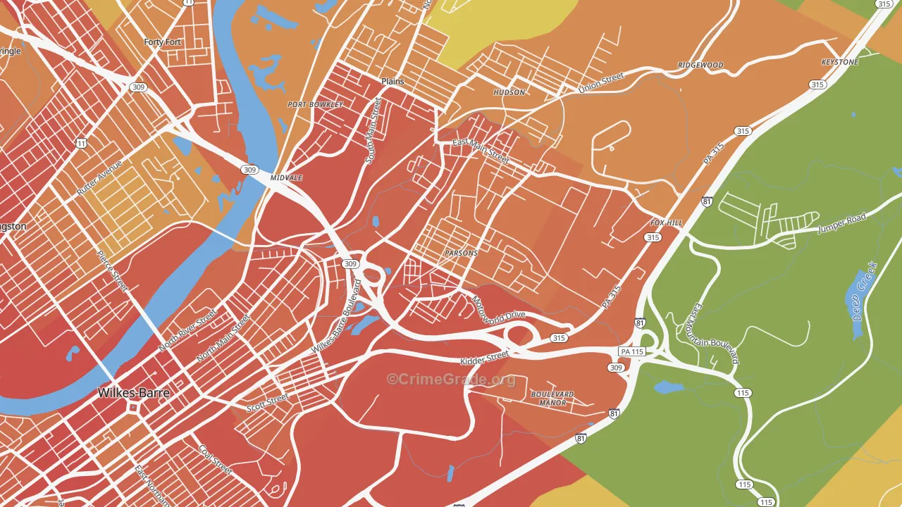 Parsons, Wilkes-Barre, PA Map of Vandalism Rates