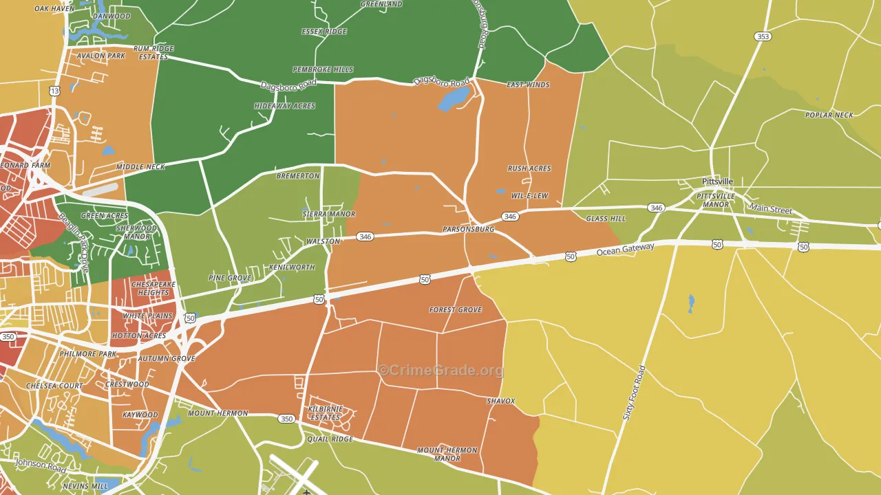 Parsonsburg, MD Map of Vandalism Rates