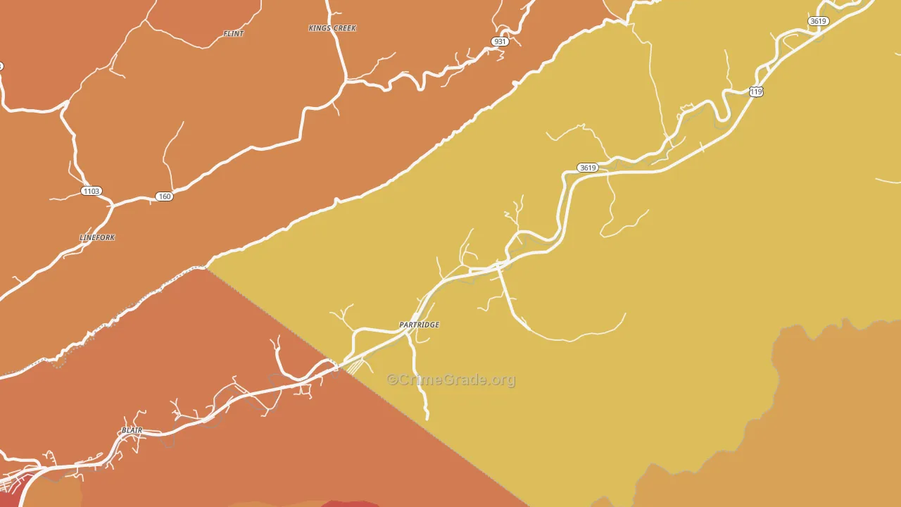 Partridge, KY Map of Vandalism Rates