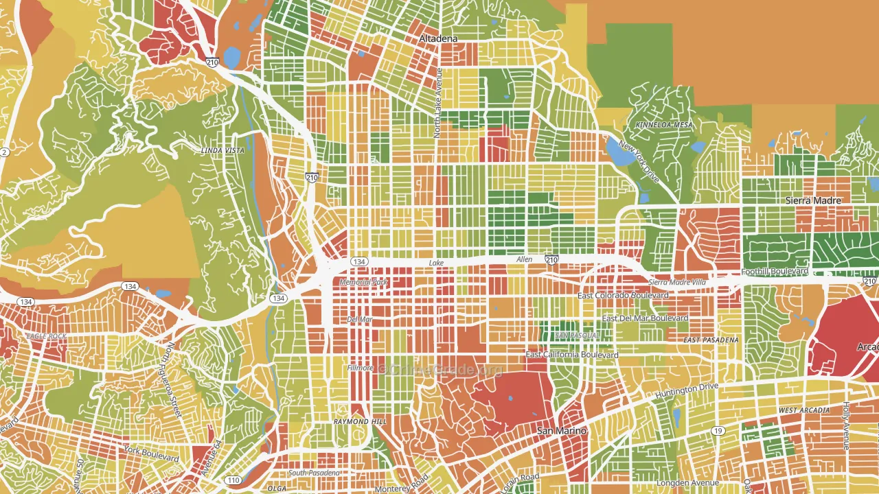 Pasadena, CA Map of Vandalism Rates