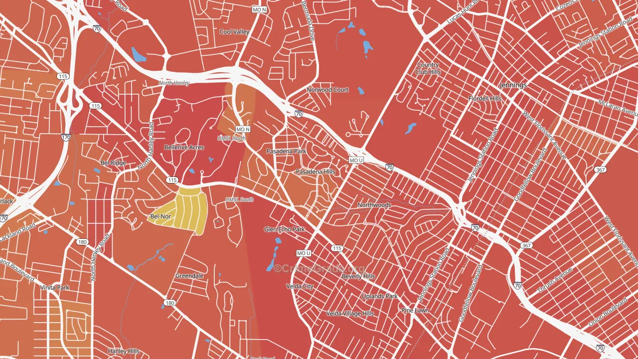 Pasadena Hills, MO Map of Vandalism Rates