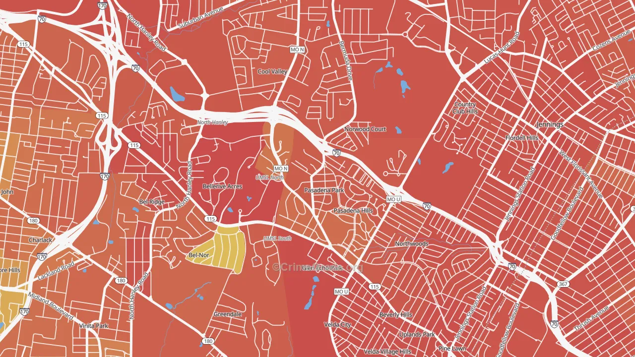 Pasadena Park, MO Map of Vandalism Rates