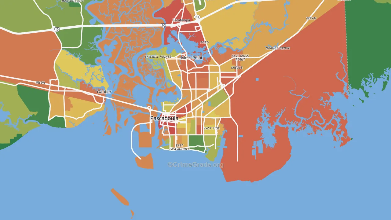 Pascagoula, MS Map of Vandalism Rates