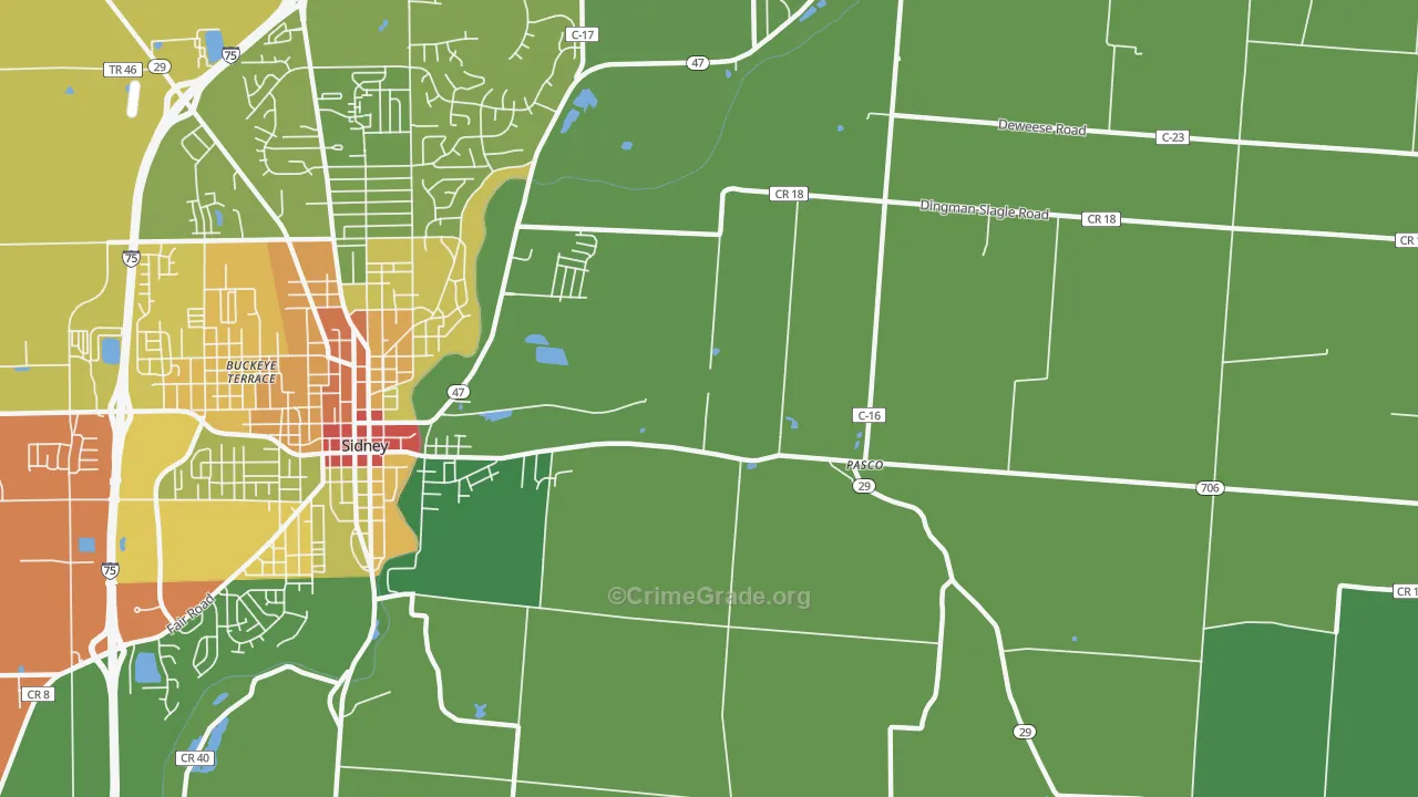 Pasco, OH Map of Vandalism Rates