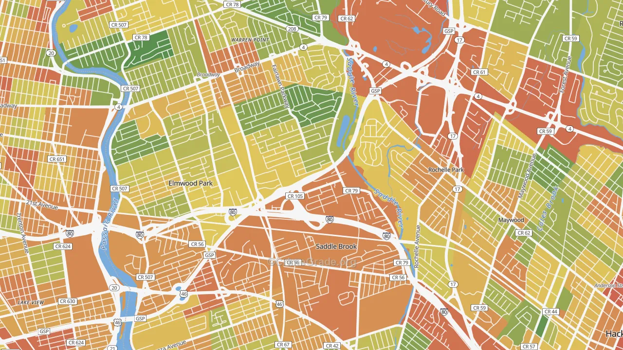Passaic Junction, Saddle Brook, NJ Map of Vandalism Rates