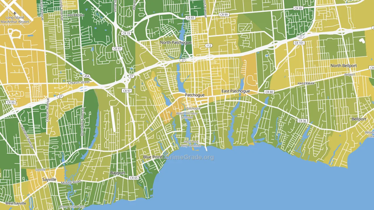 Patchogue, NY Map of Vandalism Rates