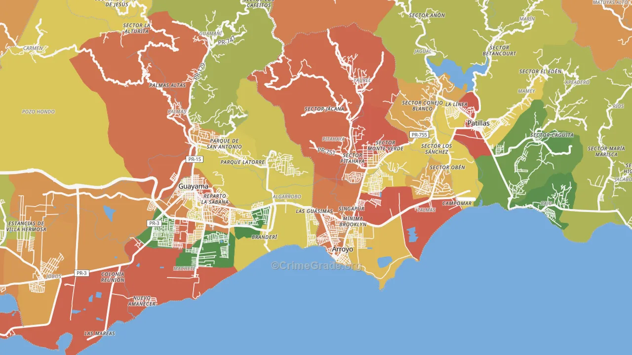 Patillas, PR Map of Vandalism Rates