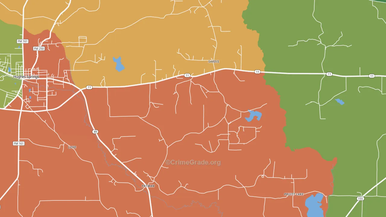 Patman, TX Map of Vandalism Rates