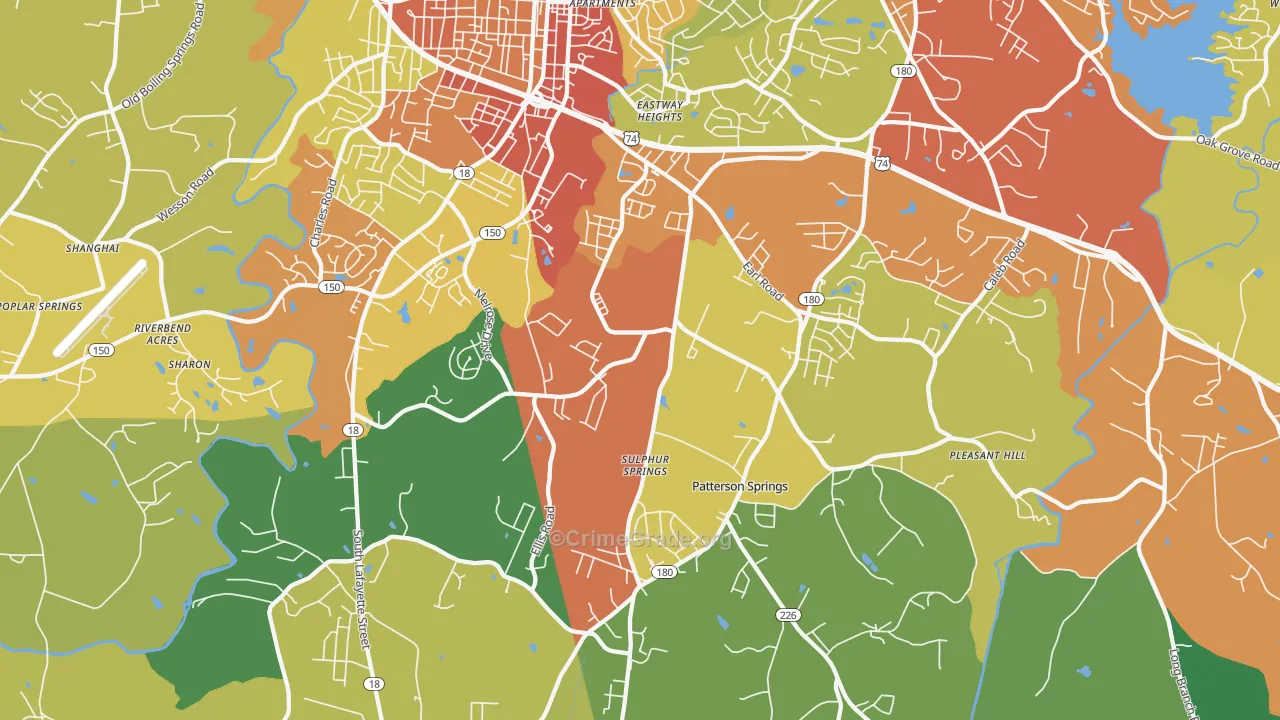 Patterson Springs, NC Map of Vandalism Rates