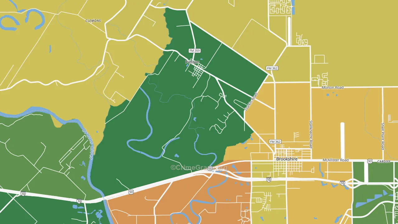 Pattison, TX Map of Vandalism Rates