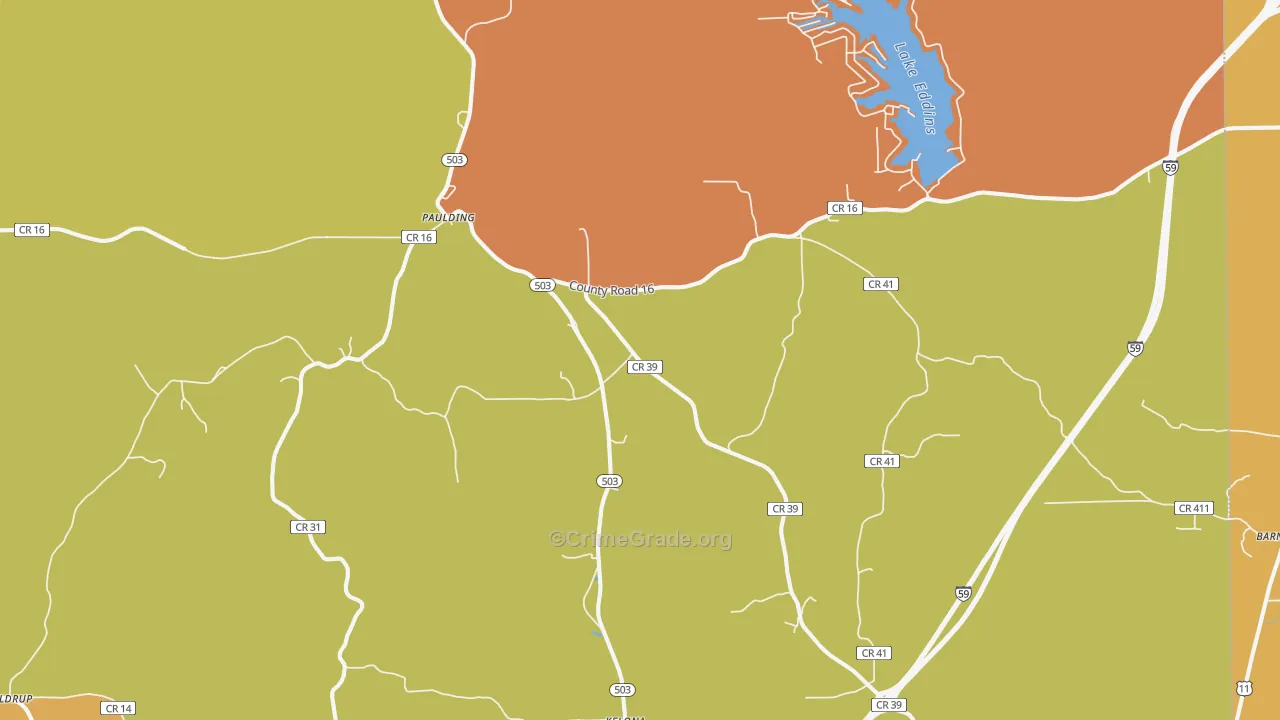 Paulding, MS Map of Vandalism Rates