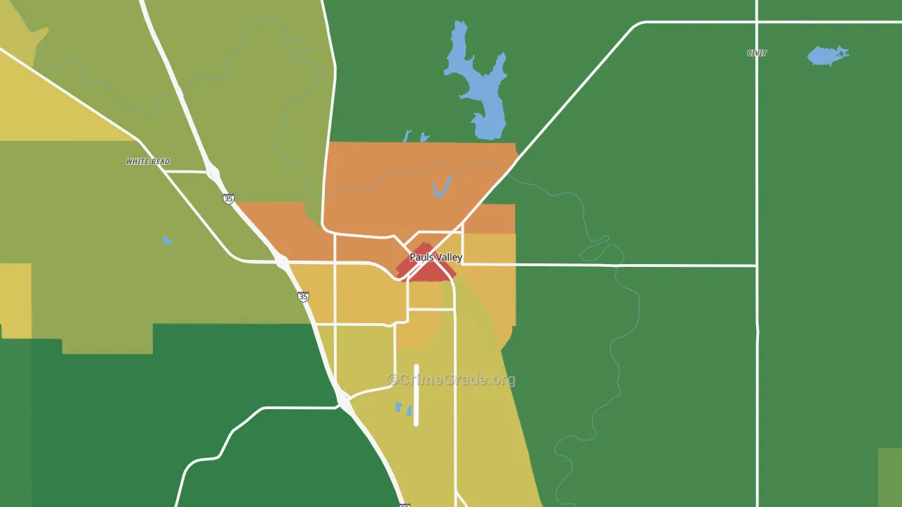 Pauls Valley, OK Map of Vandalism Rates