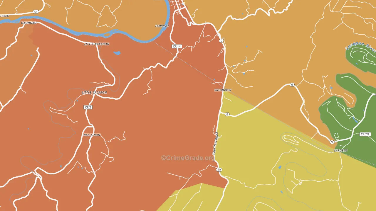 Paw Paw, WV Map of Vandalism Rates