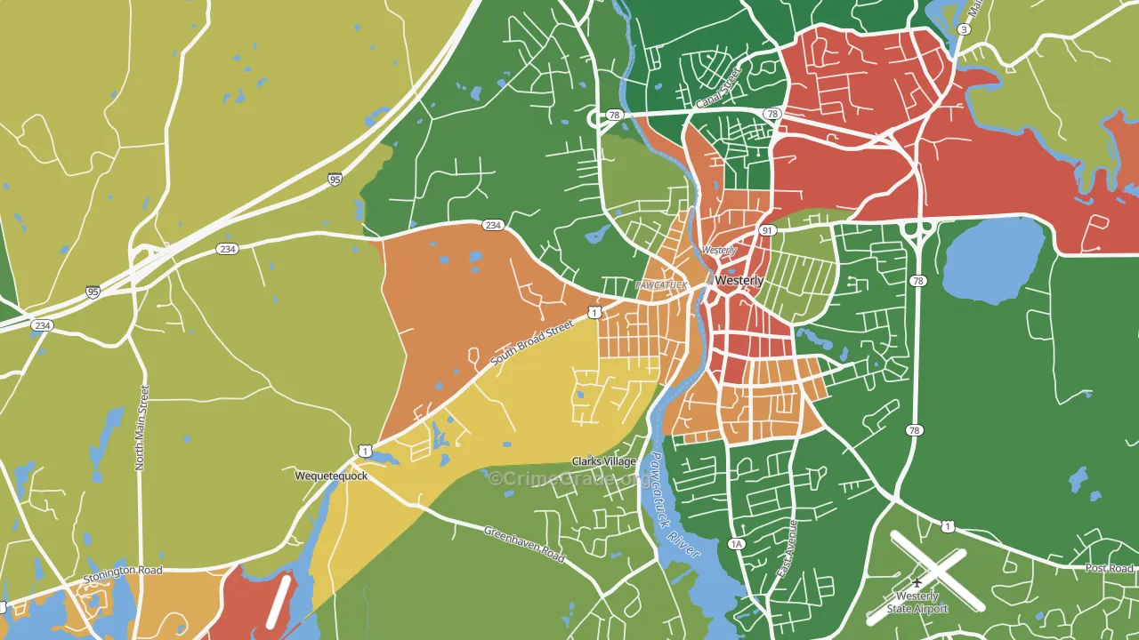 Pawcatuck, CT Map of Vandalism Rates