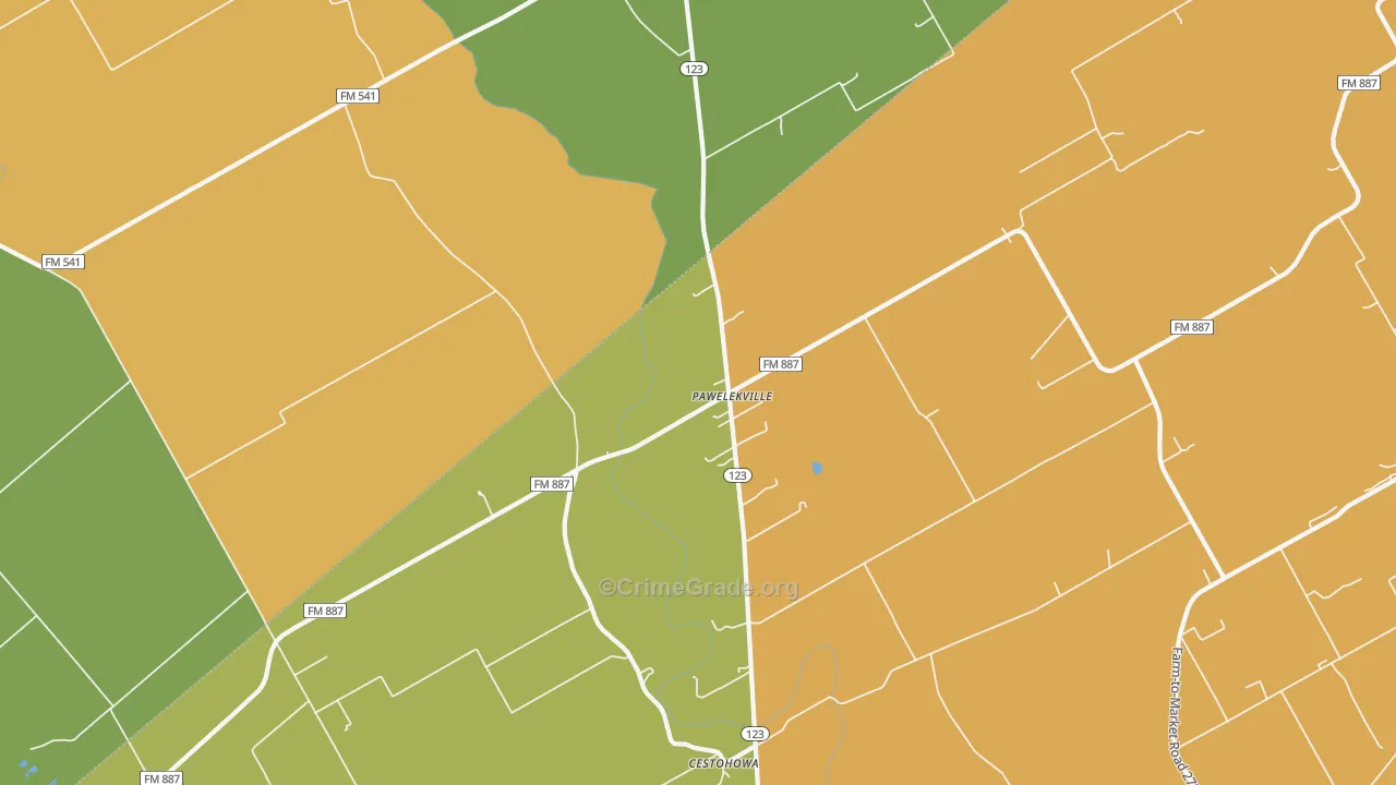 Pawelekville, TX Map of Vandalism Rates