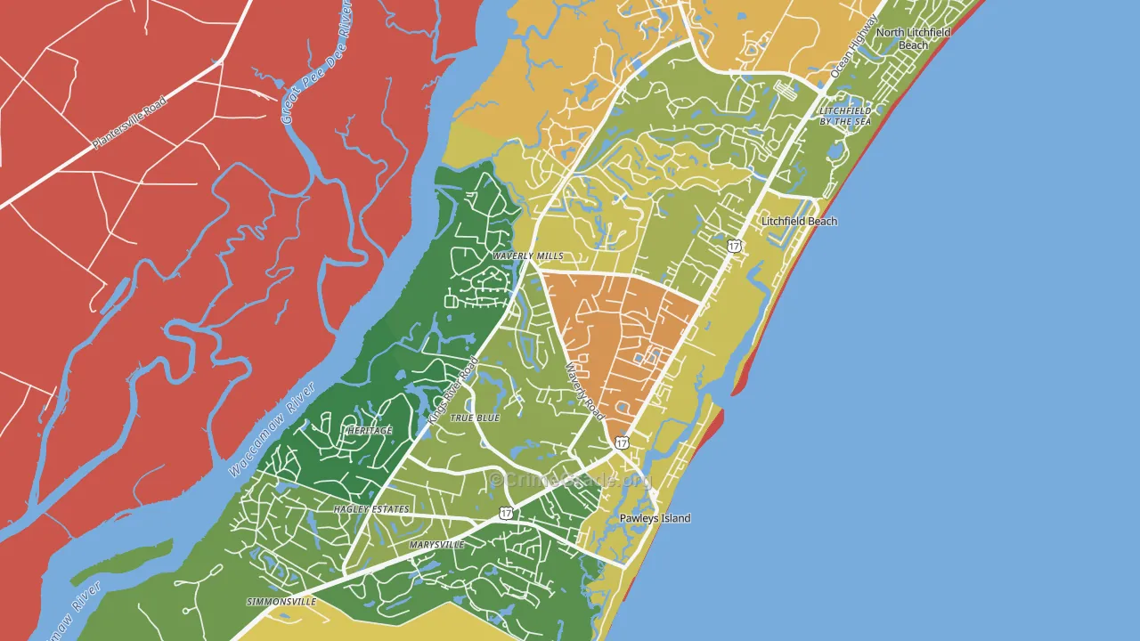 Pawleys Island, SC Map of Vandalism Rates